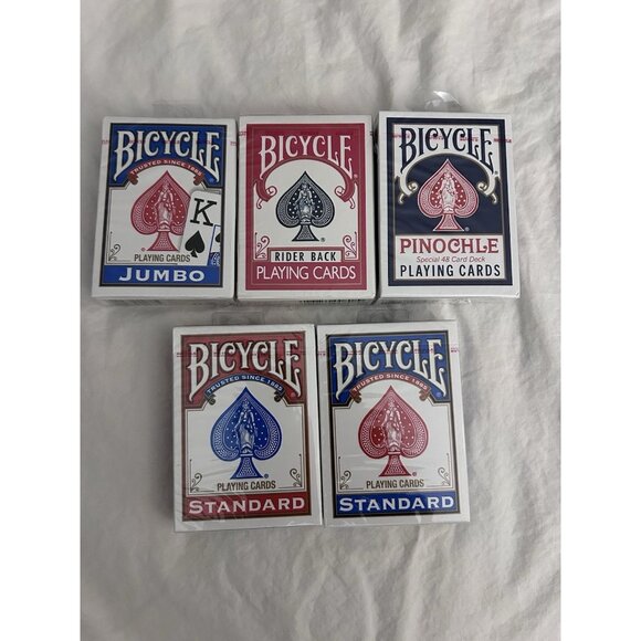 VTG Lot of 5 DECKS Pinochle PLAYING CARDS-SEALED PKG BY BICYCLE Jumbo Standard - Picture 1 of 3